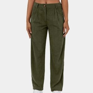 Halara Mid Rise Button Zipper Side Pocket Corduroy Mid Rise Casual Pants